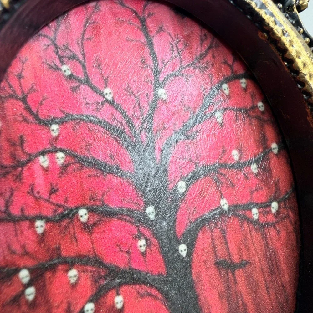 Gothic Skull Tree Art Print Ornate Black Gold Baroque Resin Frame 5 inch Decor